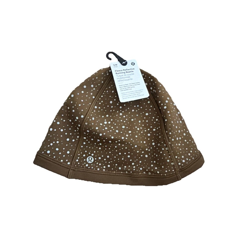 NWT Lululemon Fleece Lined Reflective Running Beanie Hat S/M Brown Allspice $68